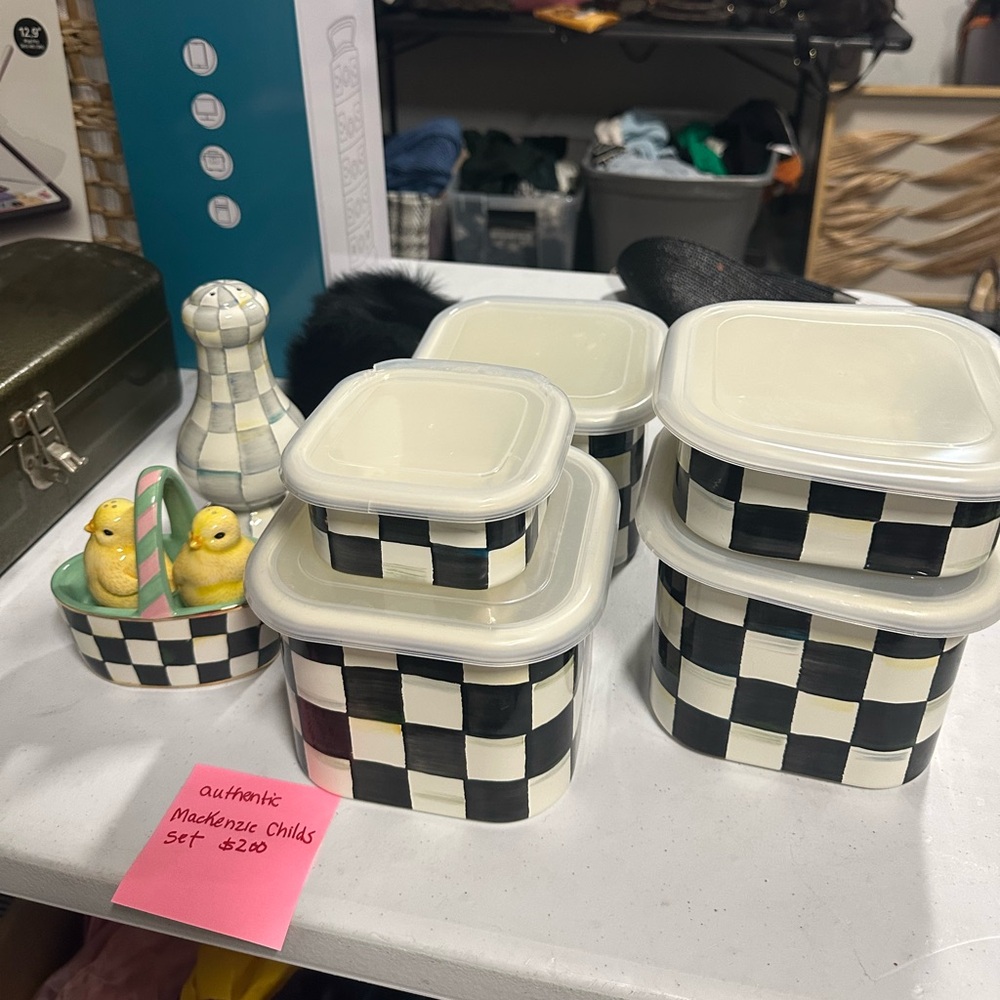 MacKenzie-Childs Black and White Checkered Container Set